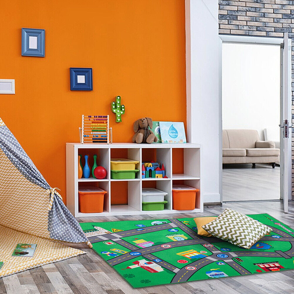 Interactive Kids Children'S Rugs Town Road Map City Rug Play Village Mat 80X120