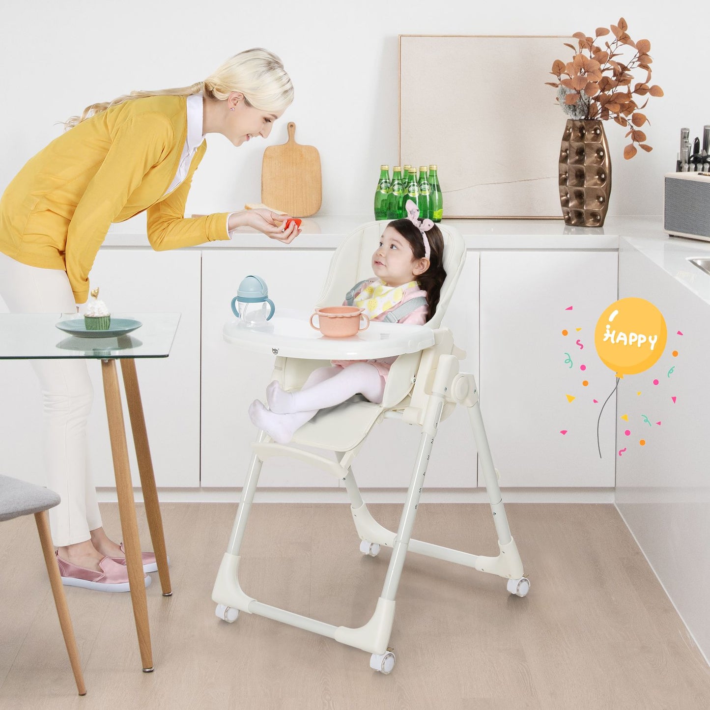 Folding Adjustable High Chair with 5 Recline Positions for Babies Toddlers