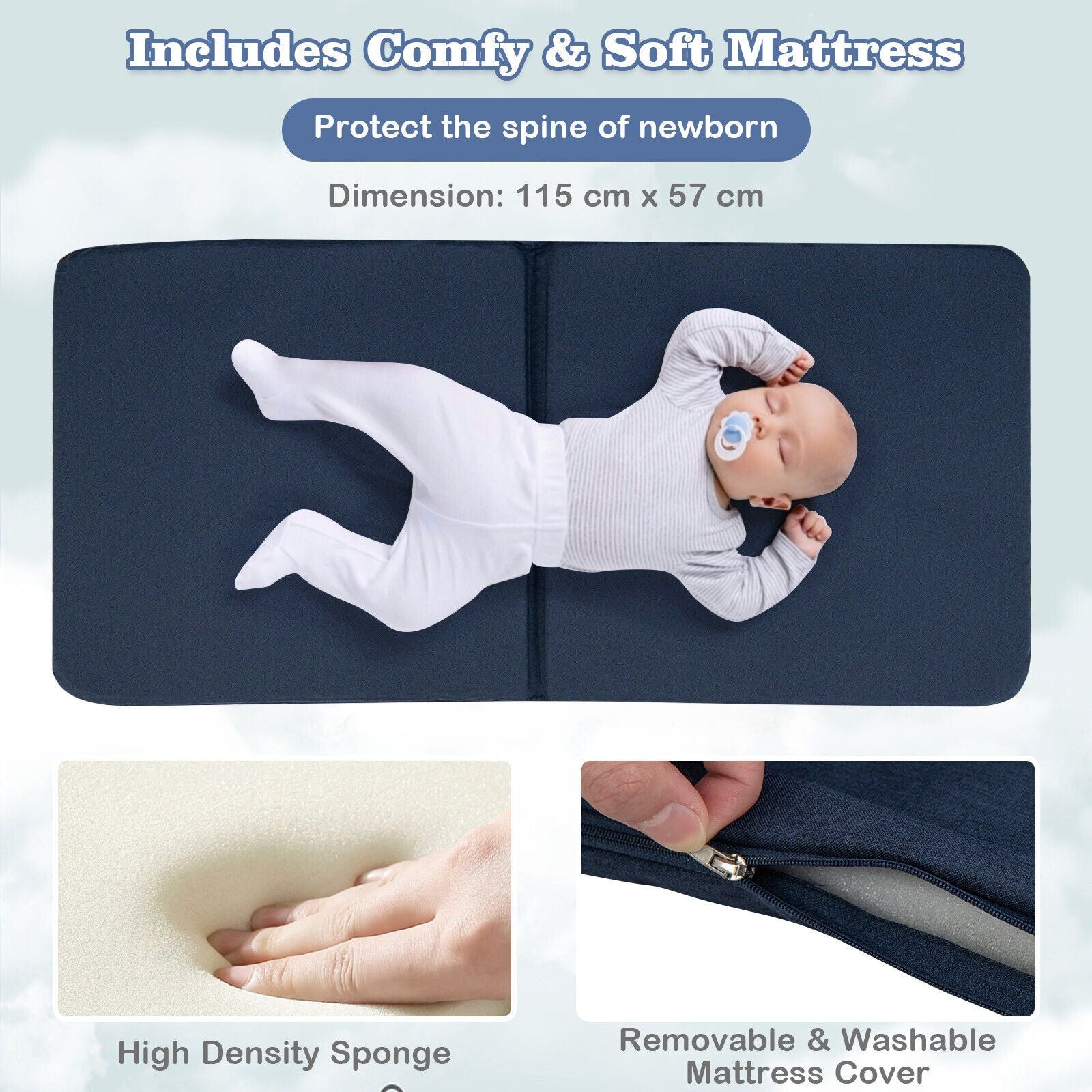 Portable Baby Travel Crib with Removable Mattress and Washable Cover