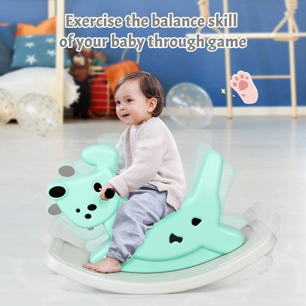 Kids Rocking Horse, Toddler Ride on Toy with Grip Handles, Music, and Lights