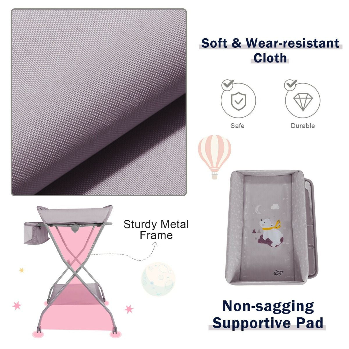 Rolling Baby Changing Table with Large Storage Basket