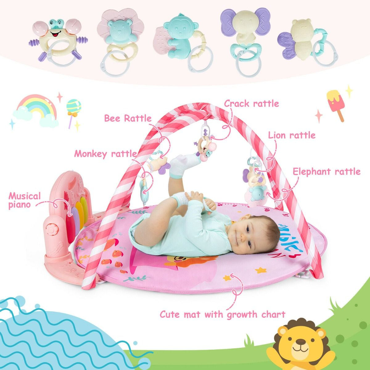 Baby Kick and Play Piano Gym with Lights and Hanging Sensory Toys