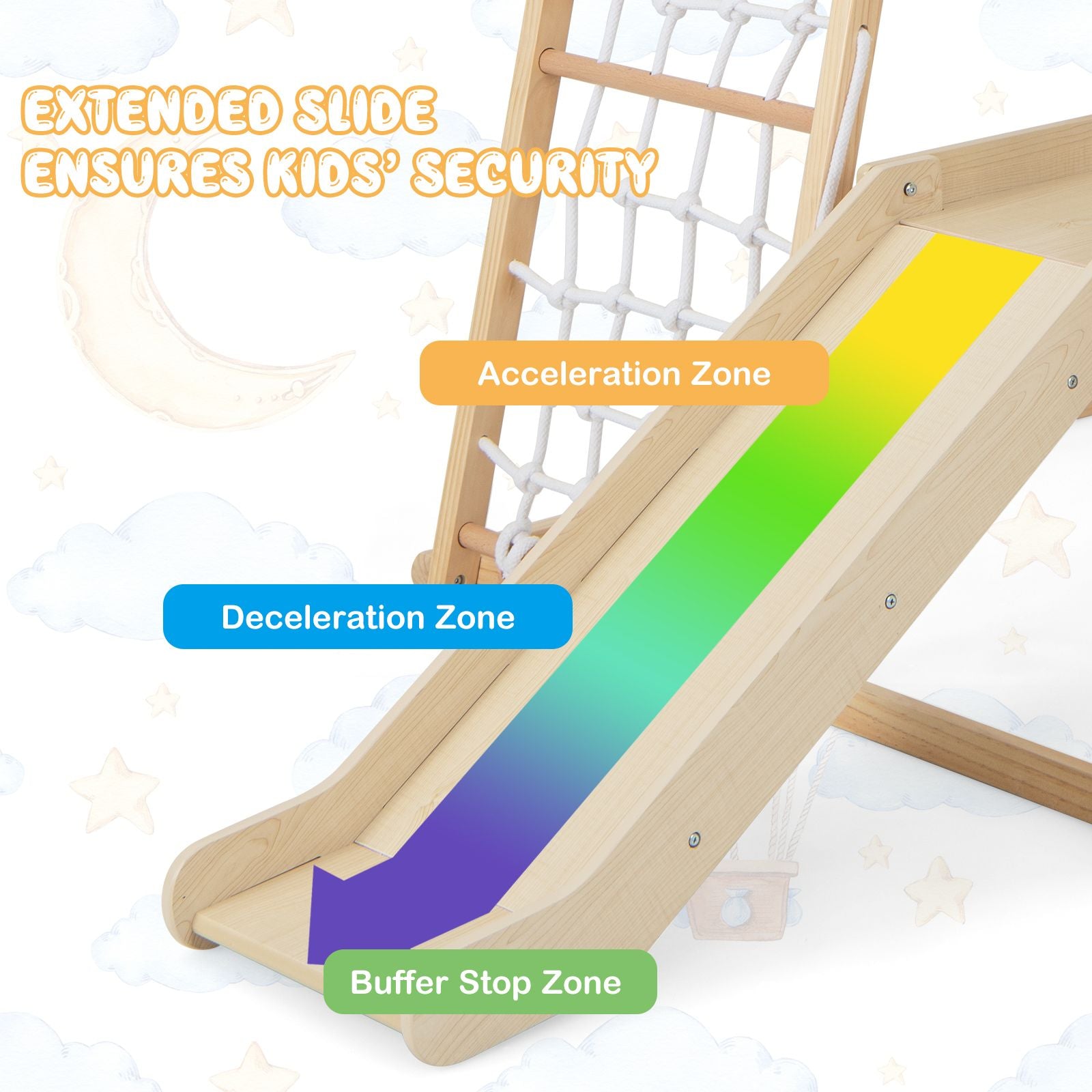 6-In-1 Indoor Jungle Gym Kids Wooden Playground Climber Playset