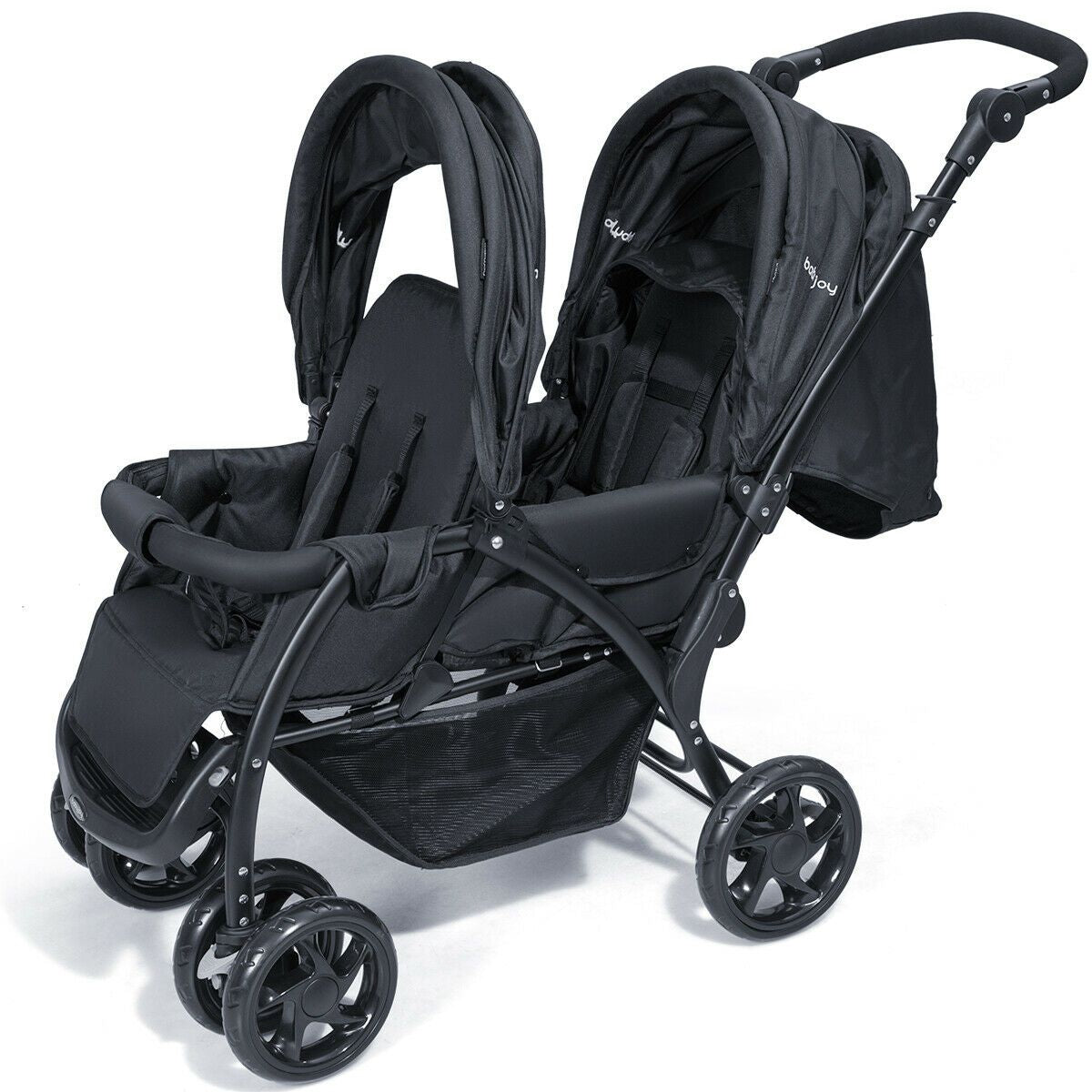 Double Pushchair with Adjustable Backrest and Sunshade
