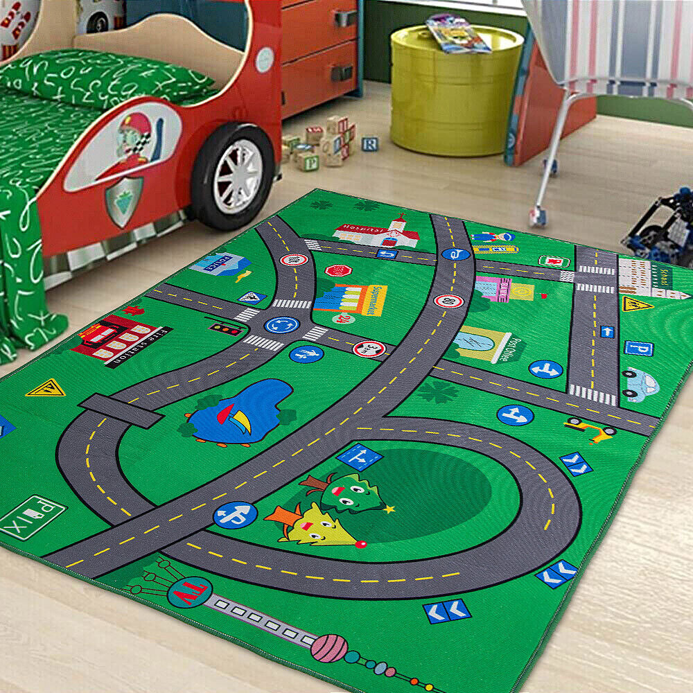 Interactive Kids Children'S Rugs Town Road Map City Rug Play Village Mat 80X120