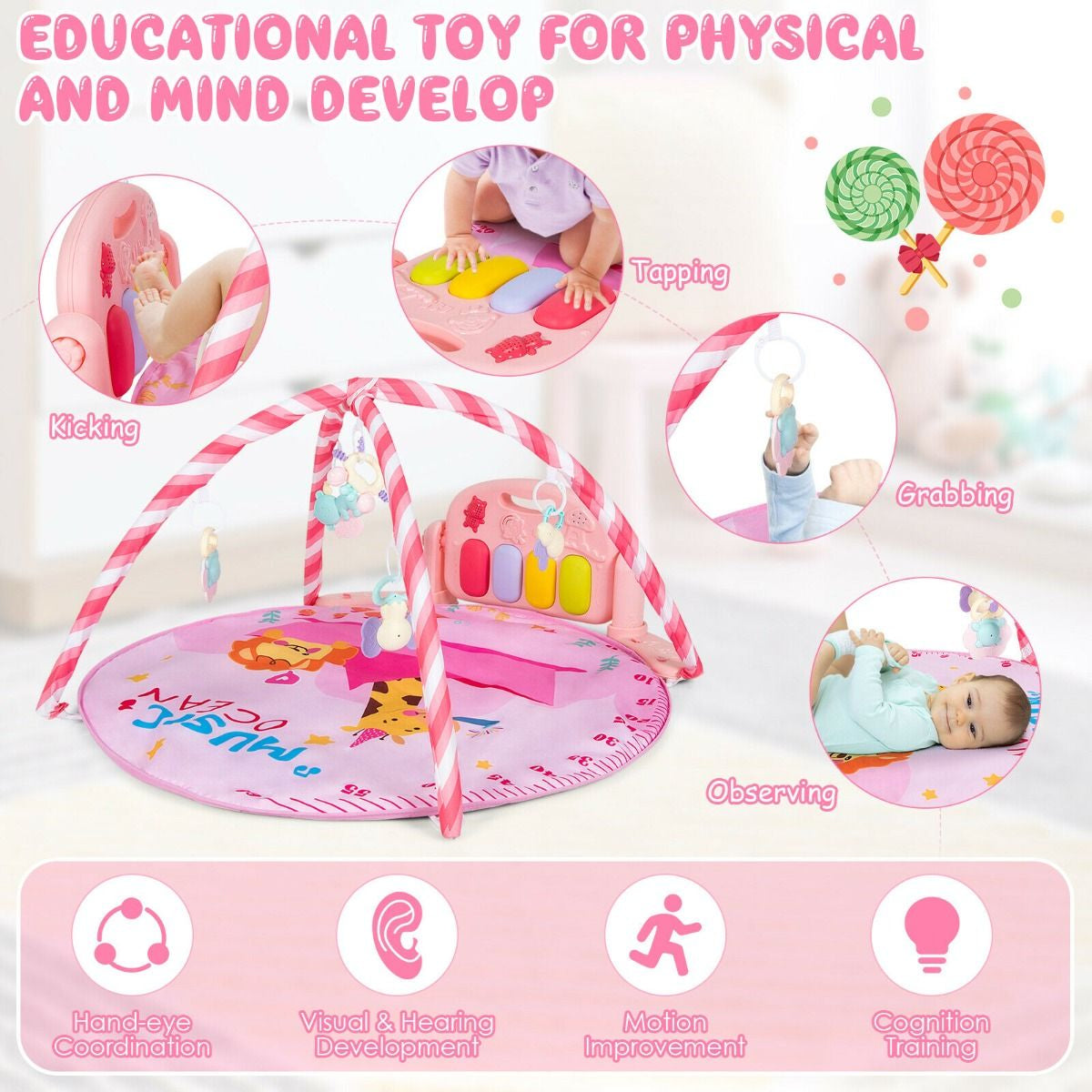 Baby Kick and Play Piano Gym with Lights and Hanging Sensory Toys