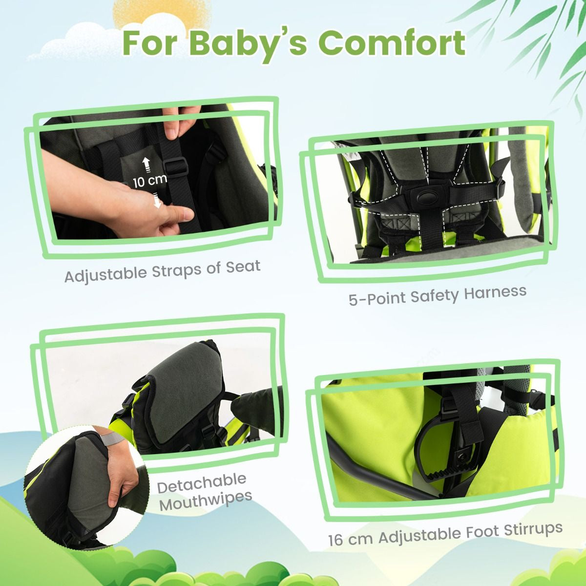 Child Carrier Backpack with Detachable Mouthwipes Removable Canopy and Storage Bag