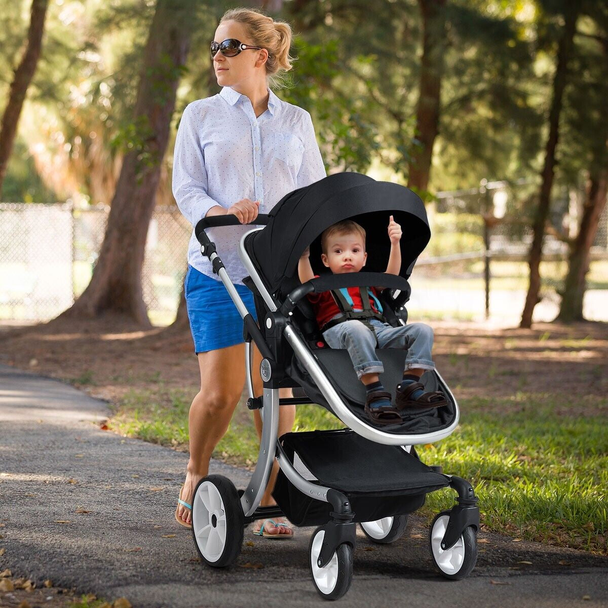2 in 1 Baby Stroller High Landscape Convertible Bassinet Pram Foldable Pushchair