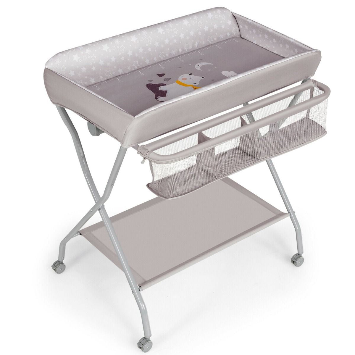 Rolling Baby Changing Table with Large Storage Basket