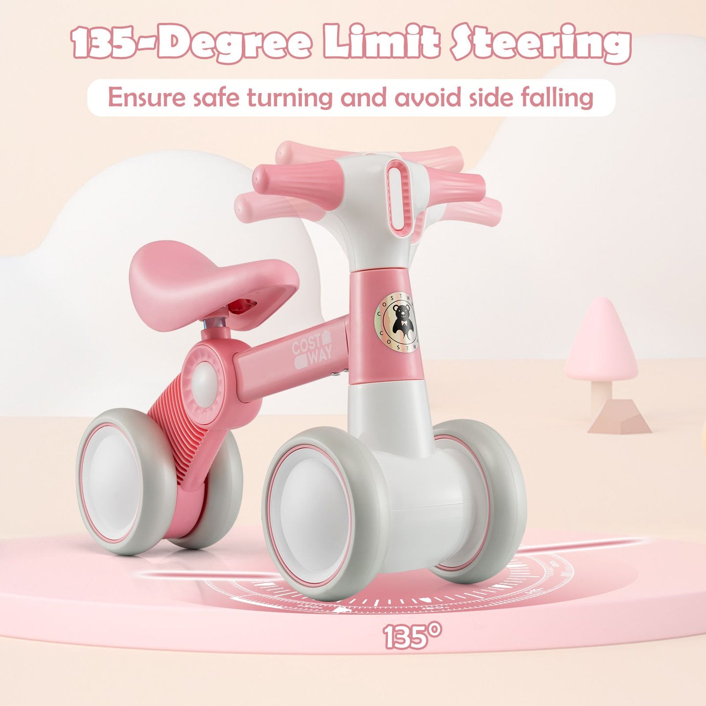 Cute Baby Balance Bike 4 Wheels with Steering Handlebars No Pedal