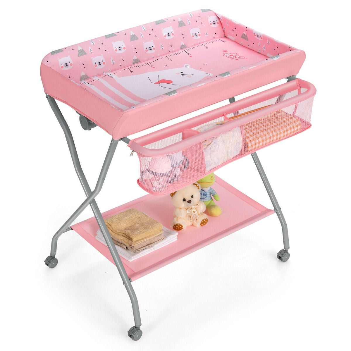 Rolling Baby Changing Table with Large Storage Basket
