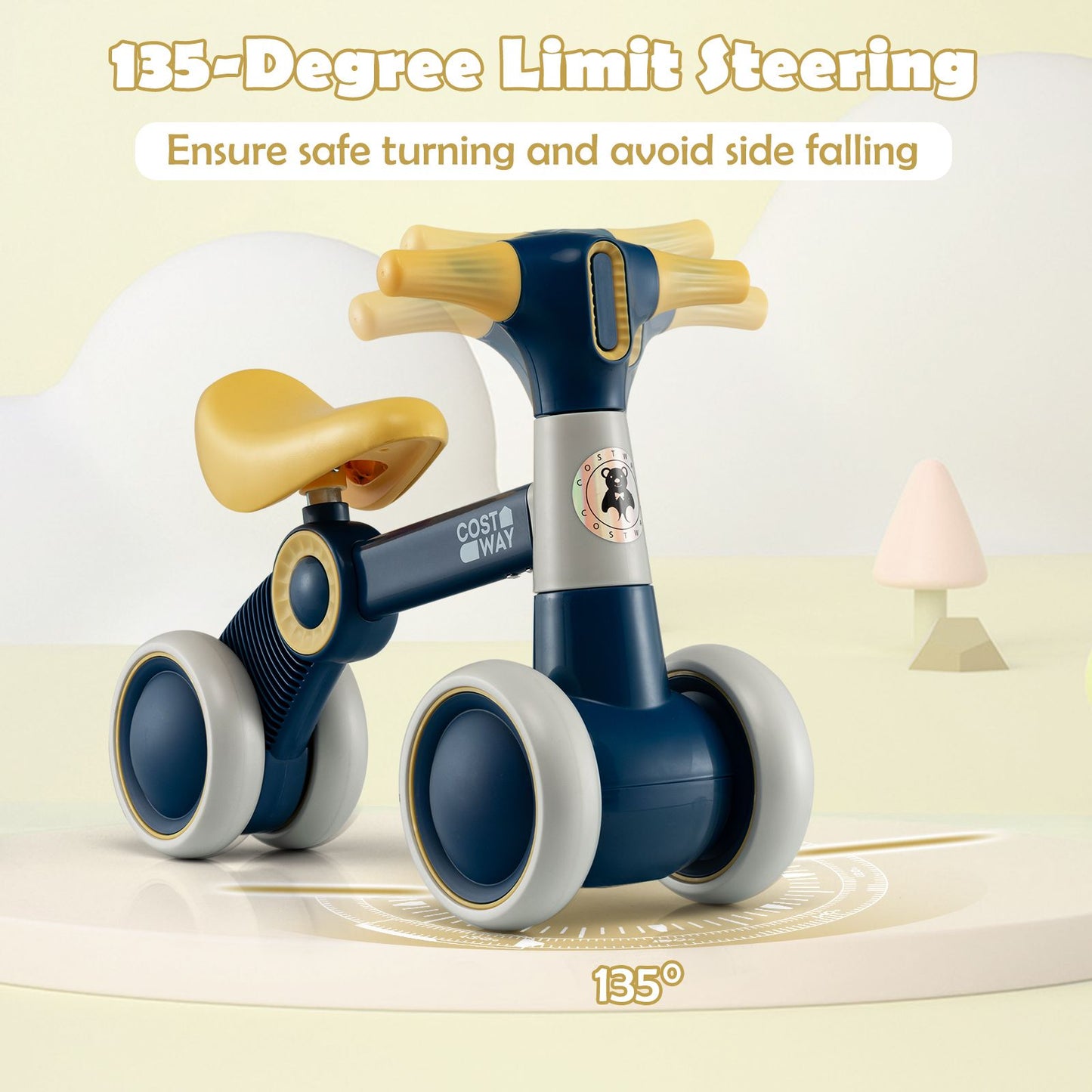 Cute Baby Balance Bike 4 Wheels with Steering Handlebars No Pedal