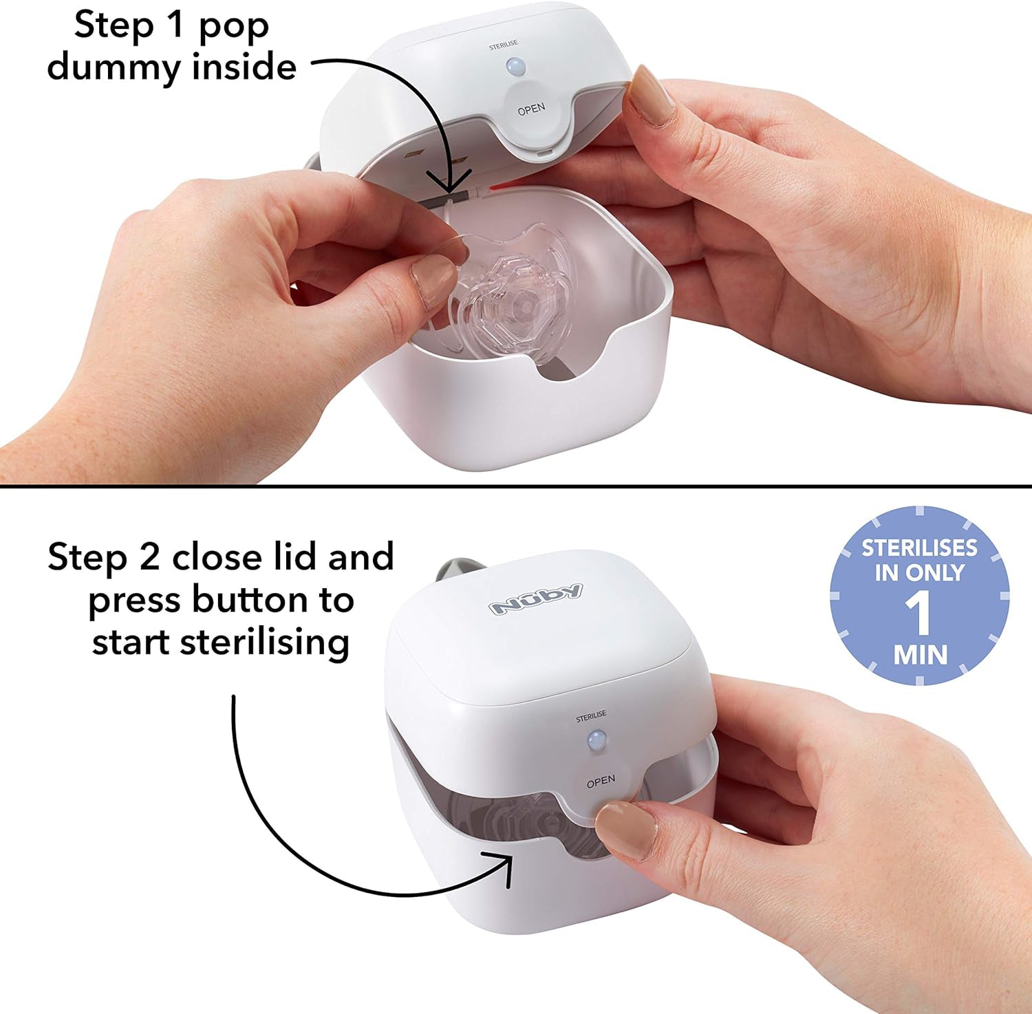 Nuby UV Dummy Steriliser, No Water, Chemicals, Cooling or Drying Required. Kills