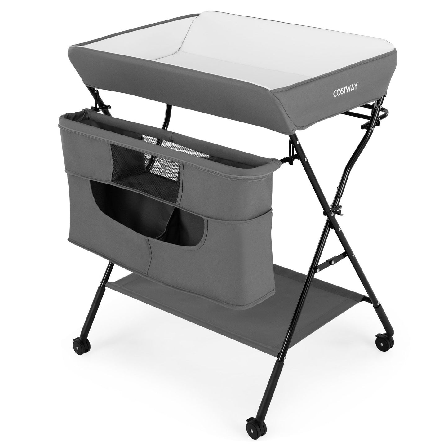 Folding Changing Table with 4-Level Adjustable Height and Wheels