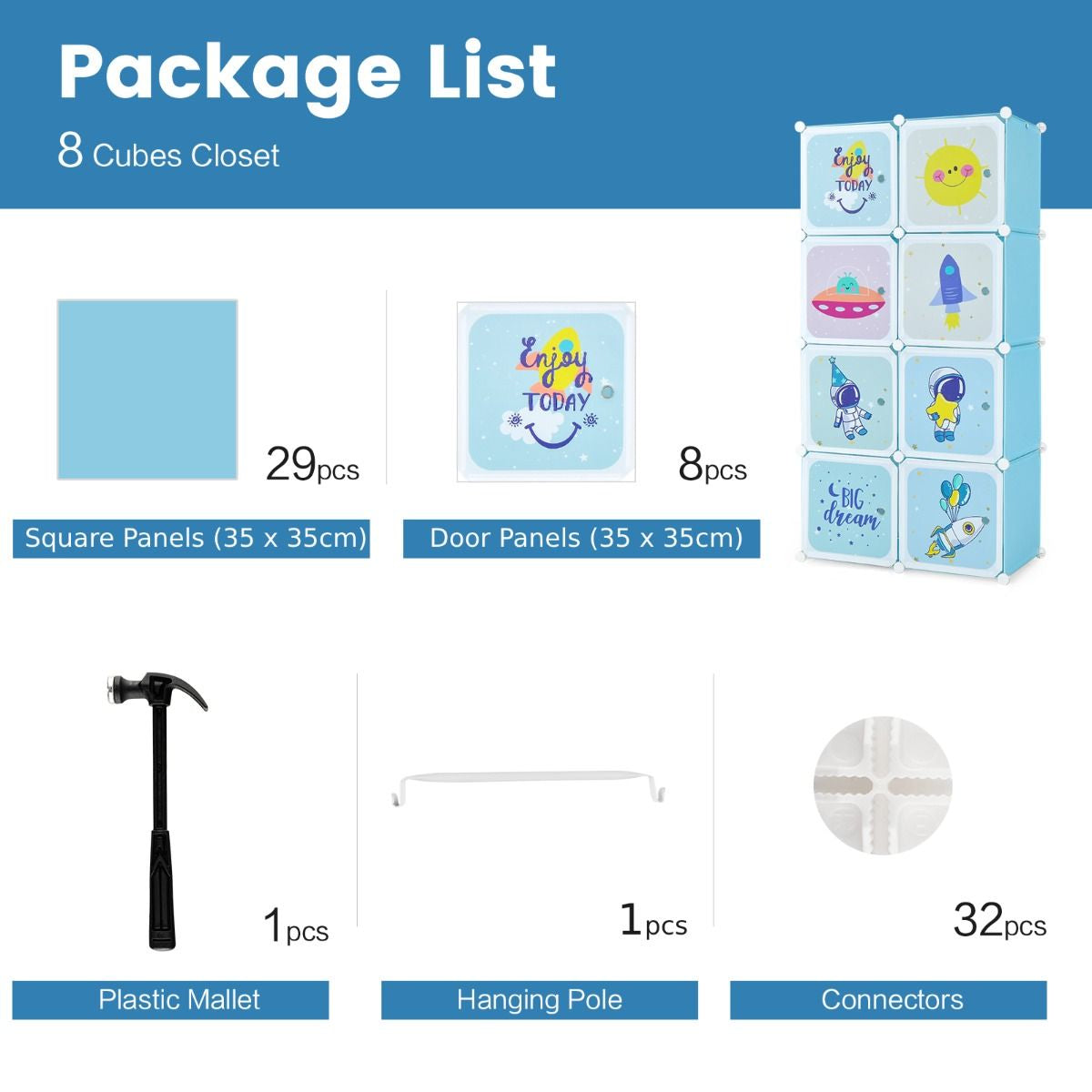 8-Cube Baby Closet Organizer with Doors and Hanging Section