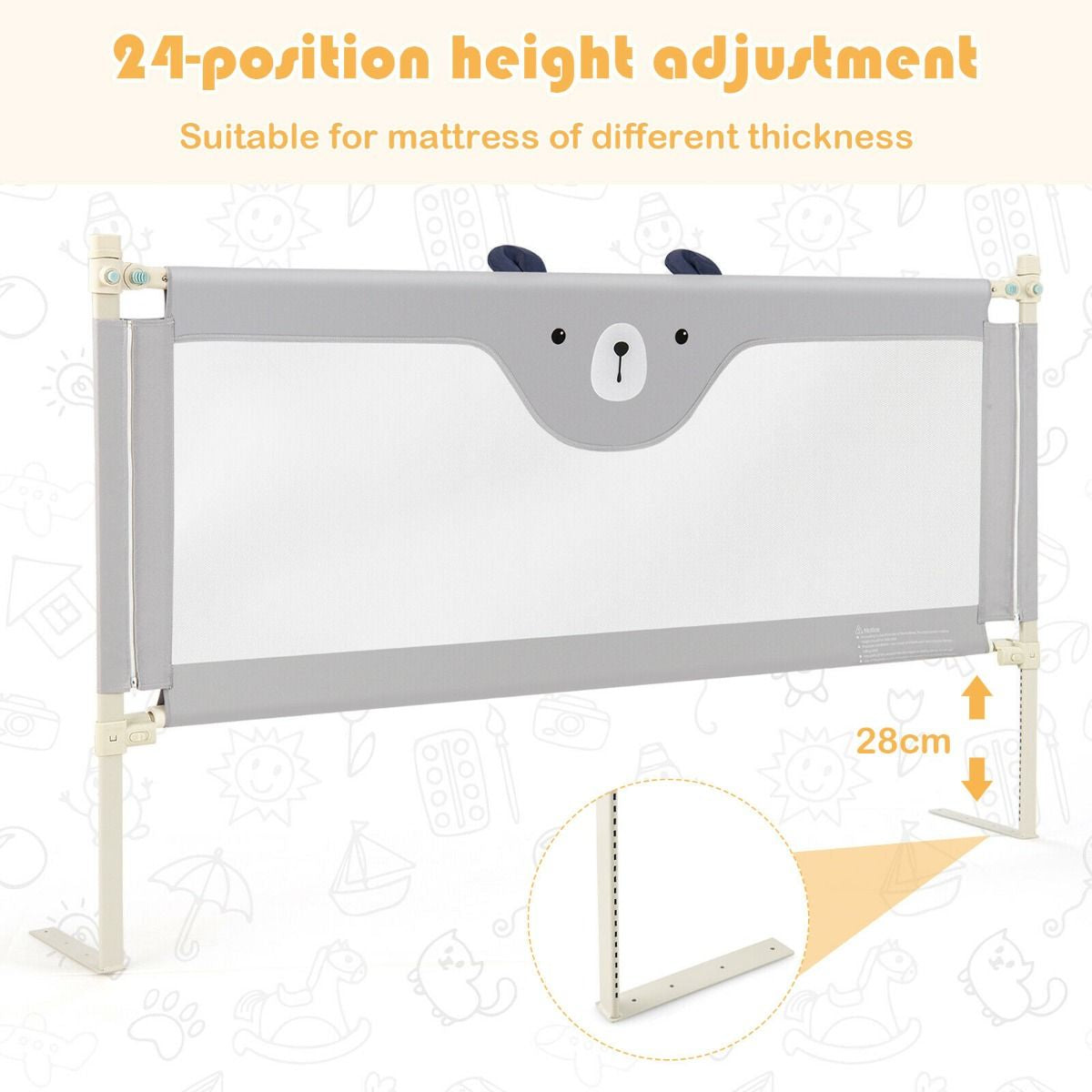 142/175CM Toddler Infant Security Guardrail with Double Lock