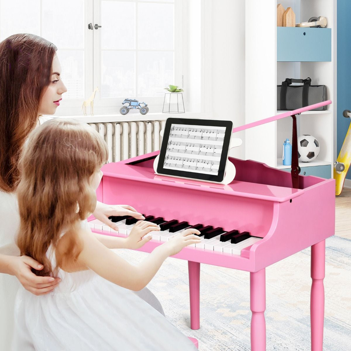30-Key Classical Learn-To-Play Musical Instrument Toy with Music Stand and Solid Wood Legs