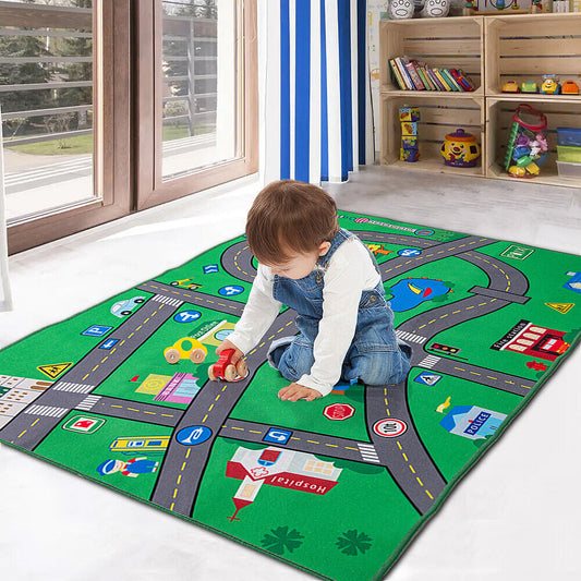Interactive Kids Children'S Rugs Town Road Map City Rug Play Village Mat 80X120