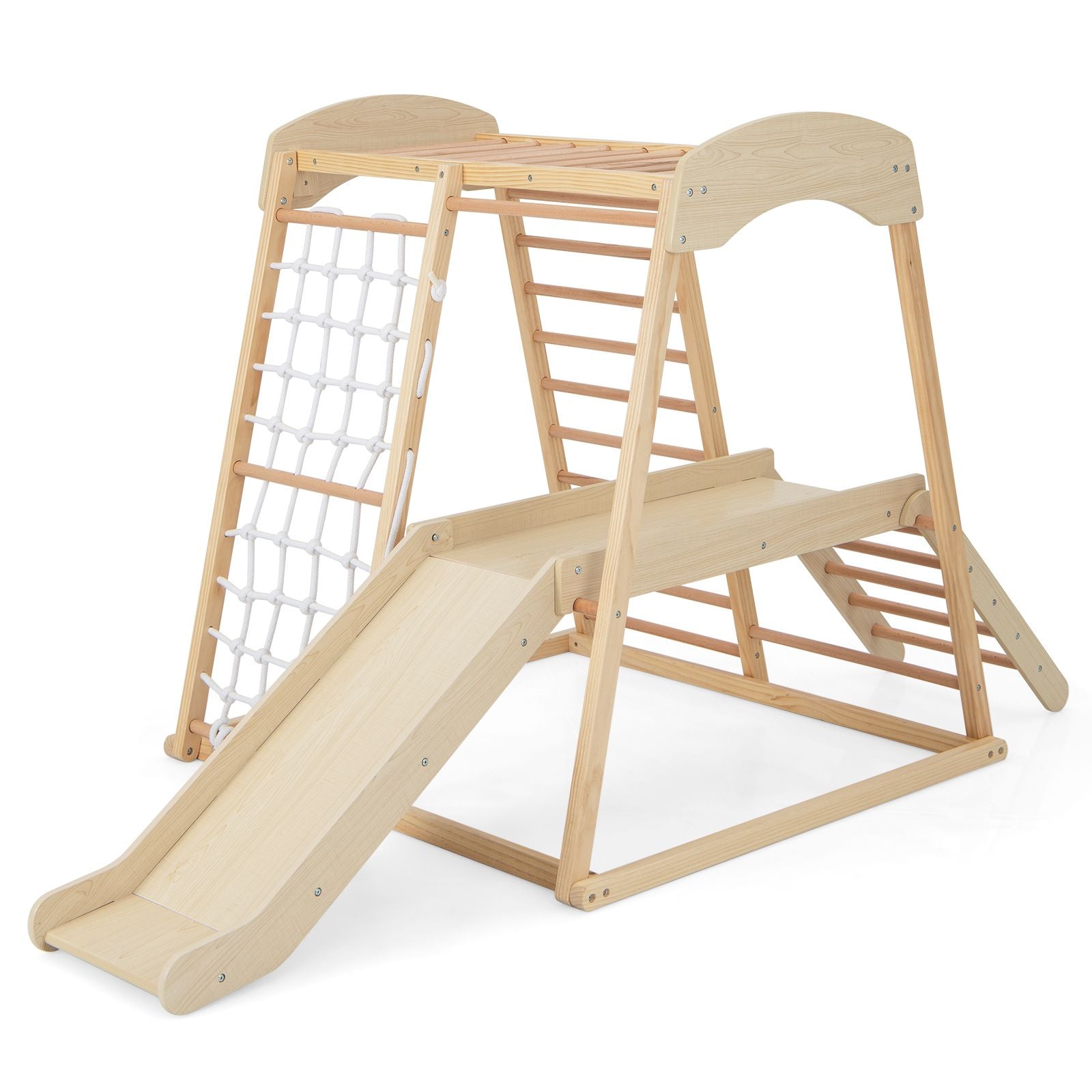 6-In-1 Indoor Jungle Gym Kids Wooden Playground Climber Playset
