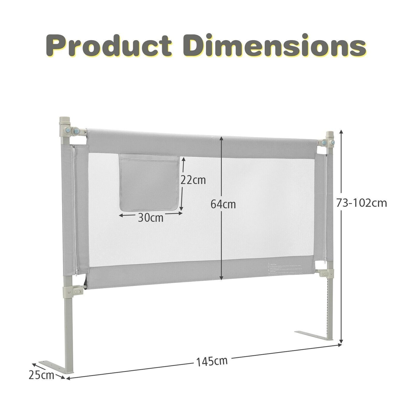 145Cm Height Adjustable Bed Rail with Storage Pocket and Safety Lock