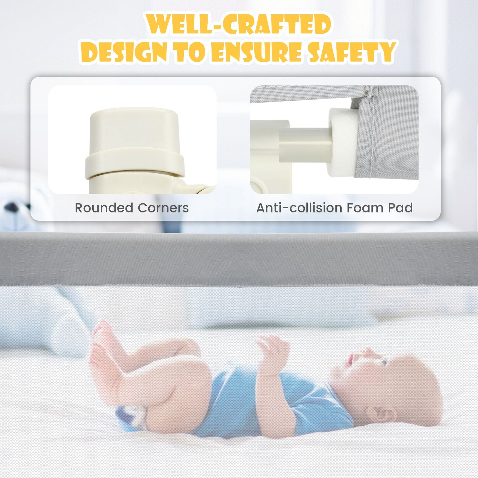 196Cm Height Adjustable Bed Rail with Double Safety Lock for Toddlers