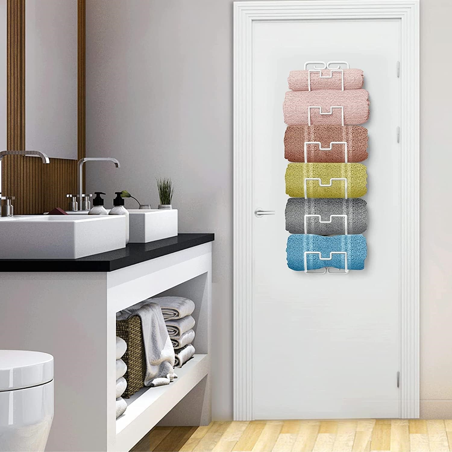 Towel Storage Rack Wall Mounted – Hanging Towel Rack for Bathroom with 6 – Metal