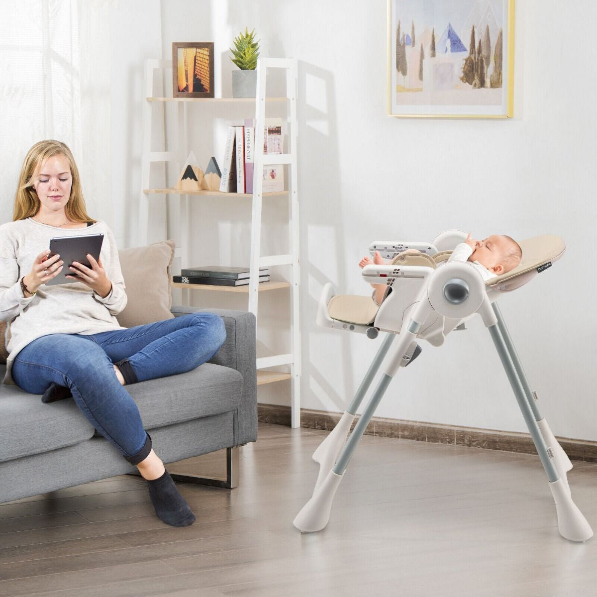 Foldable Convertible Baby High Chair with Adjustable Height and Removable Tray