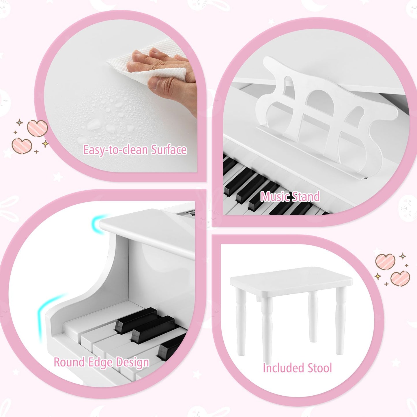 30-Key Classical Learn-To-Play Musical Instrument Toy with Music Stand and Solid Wood Legs