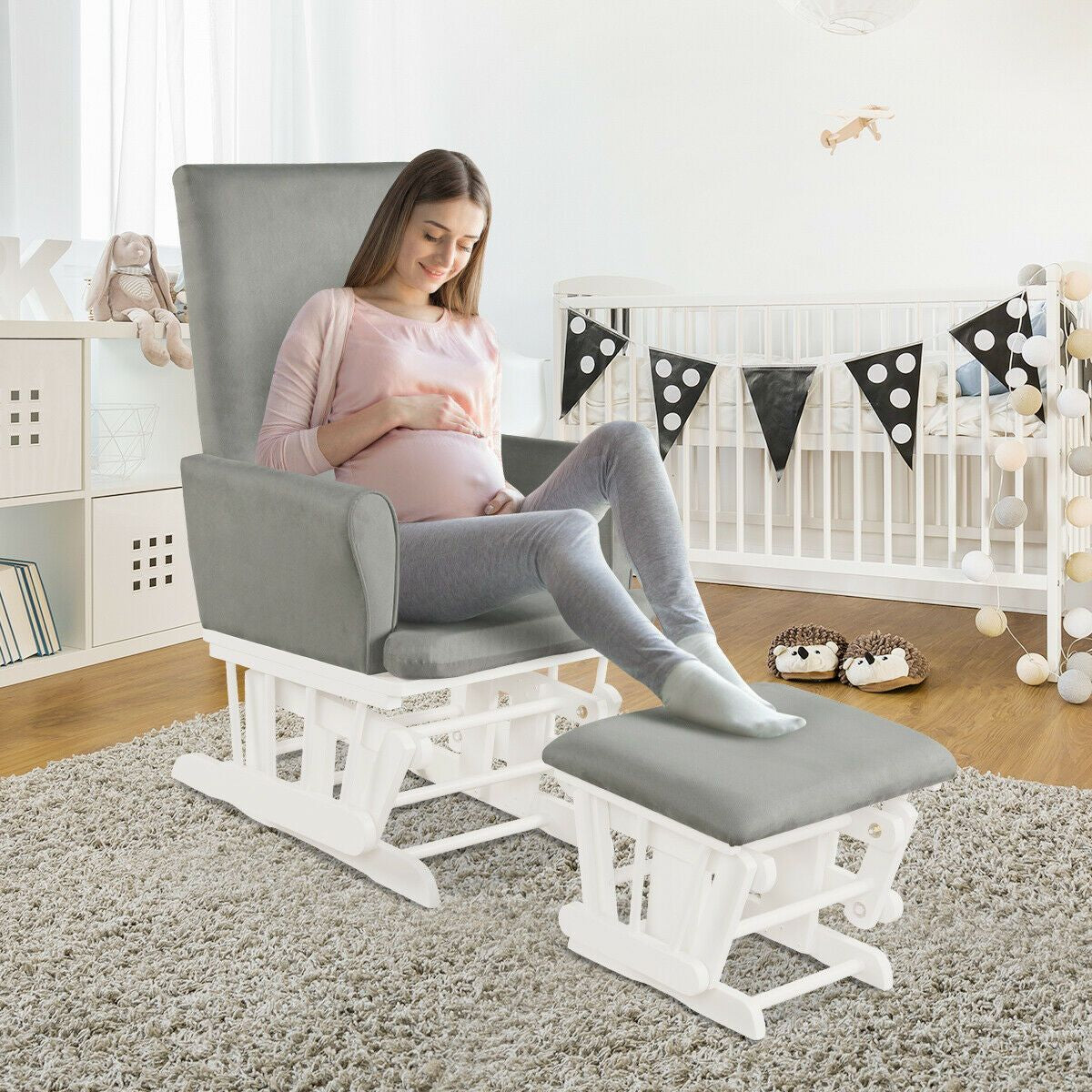 Wooden Glider Chair with Footstool