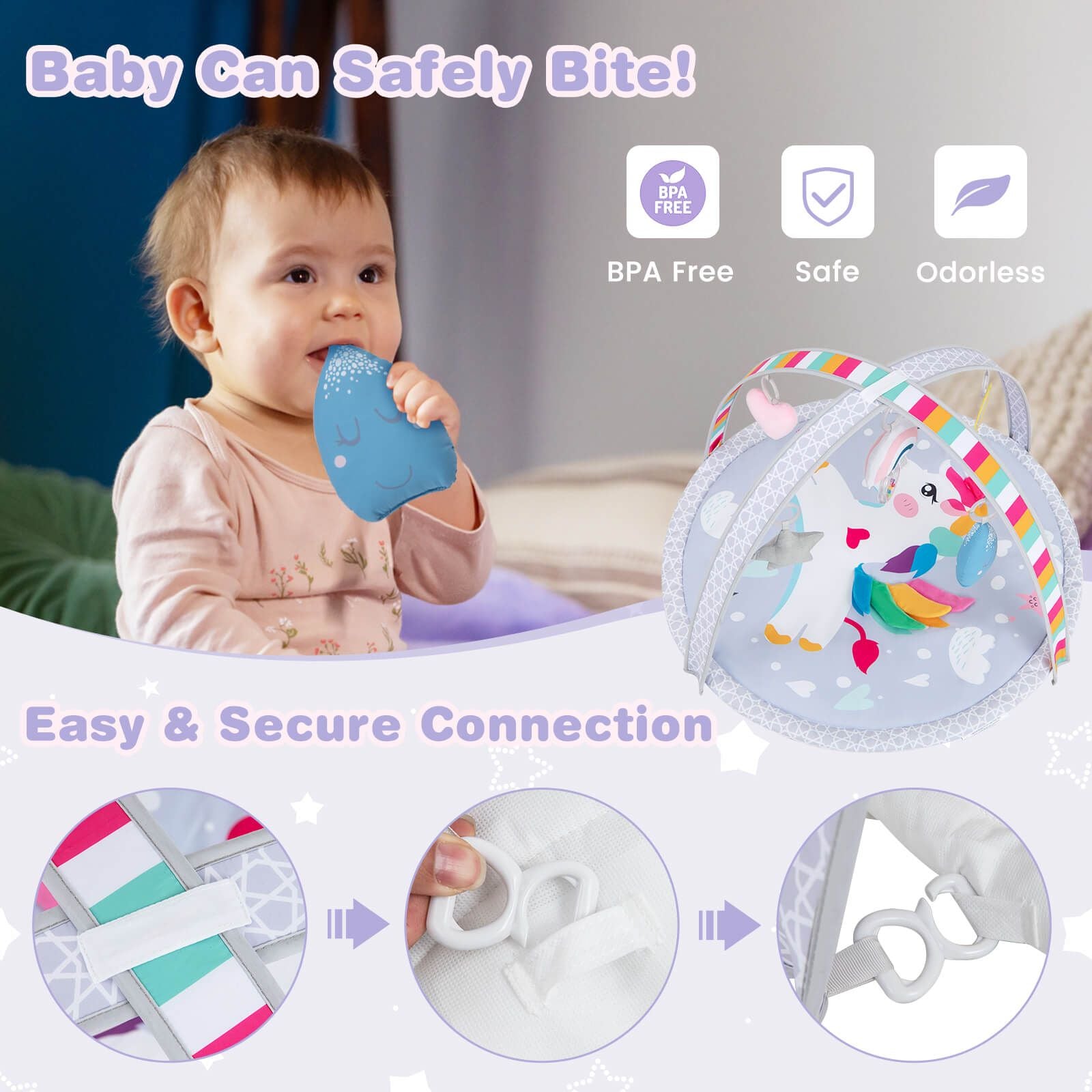Baby Play Gym Mat 7-In-1 Tummy Time Activity with 5 Detachable Toys