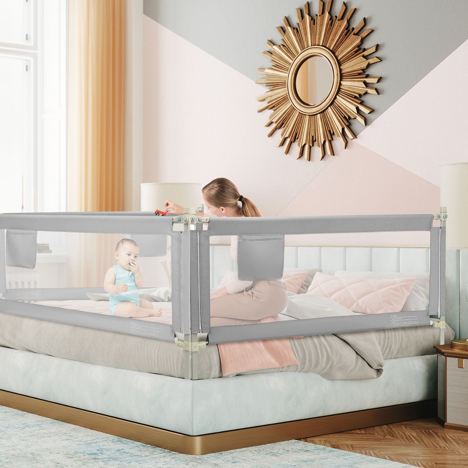 196Cm Height Adjustable Bed Rail with Double Safety Lock for Toddlers
