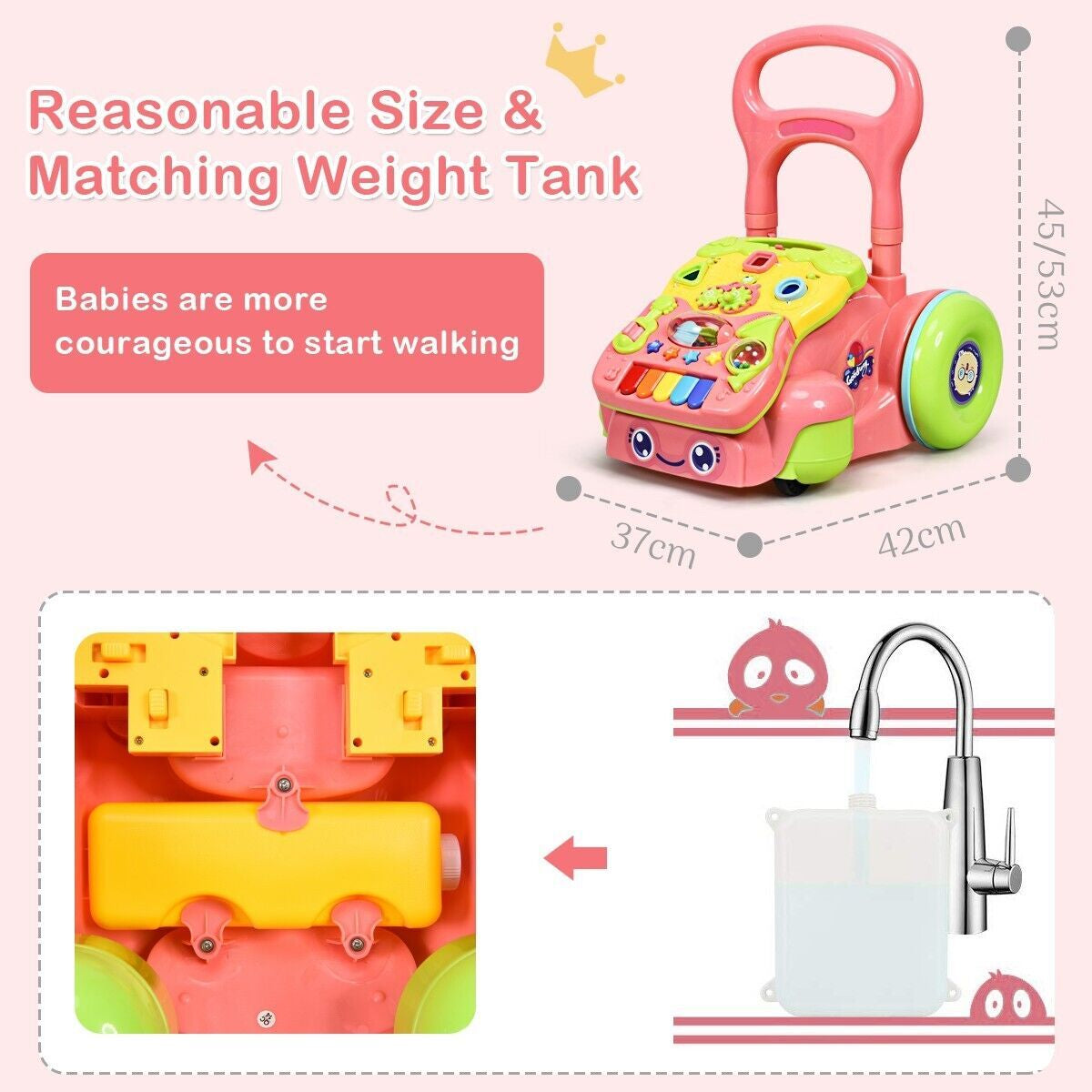 Adjustable Baby Push along Walkers with Lights