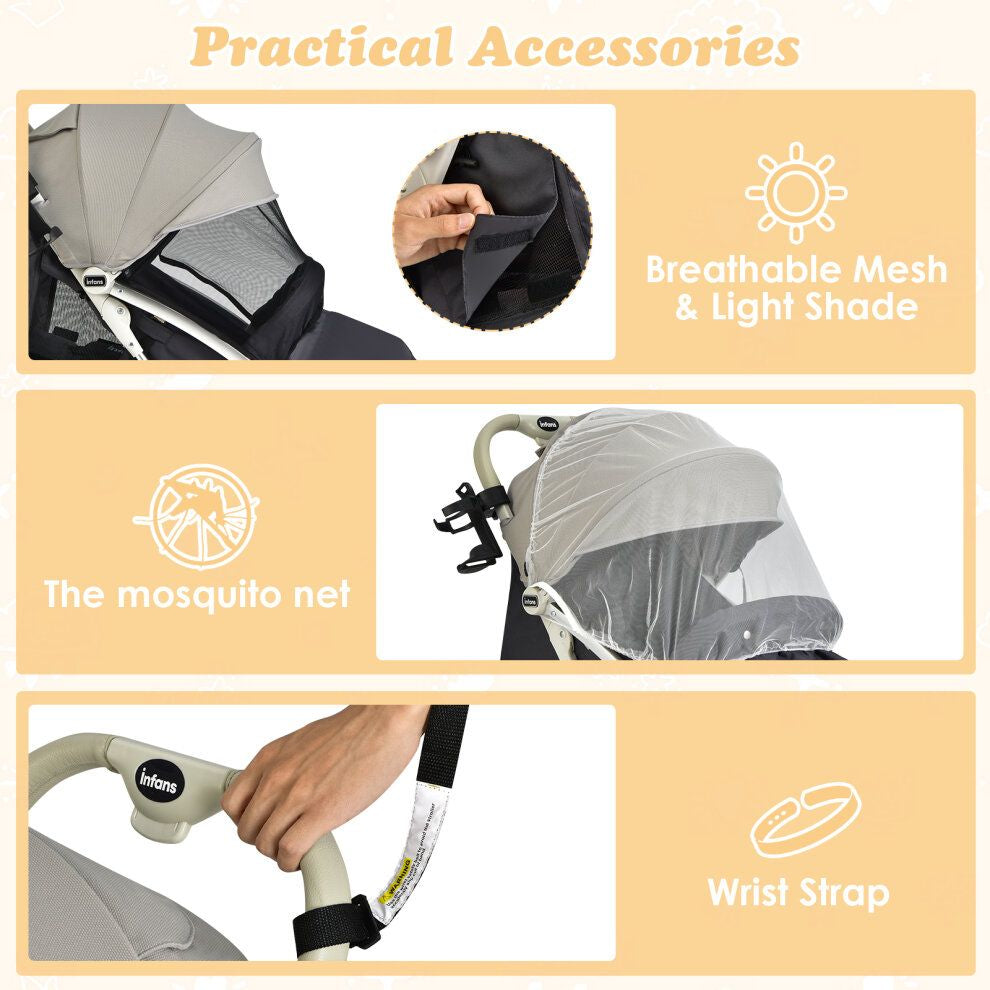 Folding Pushchair with Adjustable Backrest and Footrest