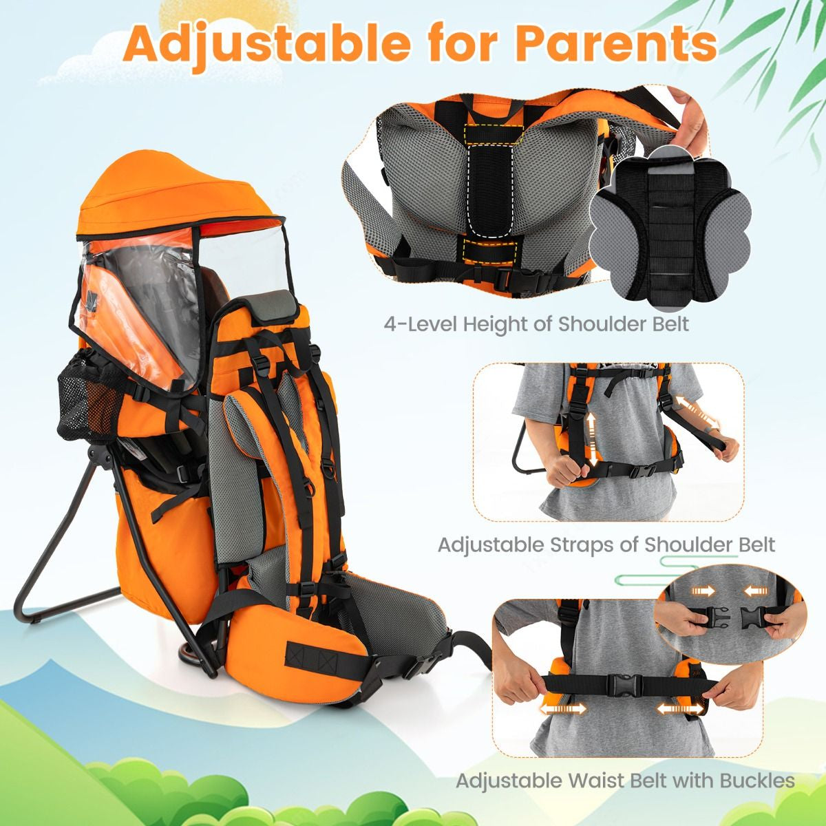 Child Carrier Backpack with Detachable Mouthwipes Removable Canopy and Storage Bag