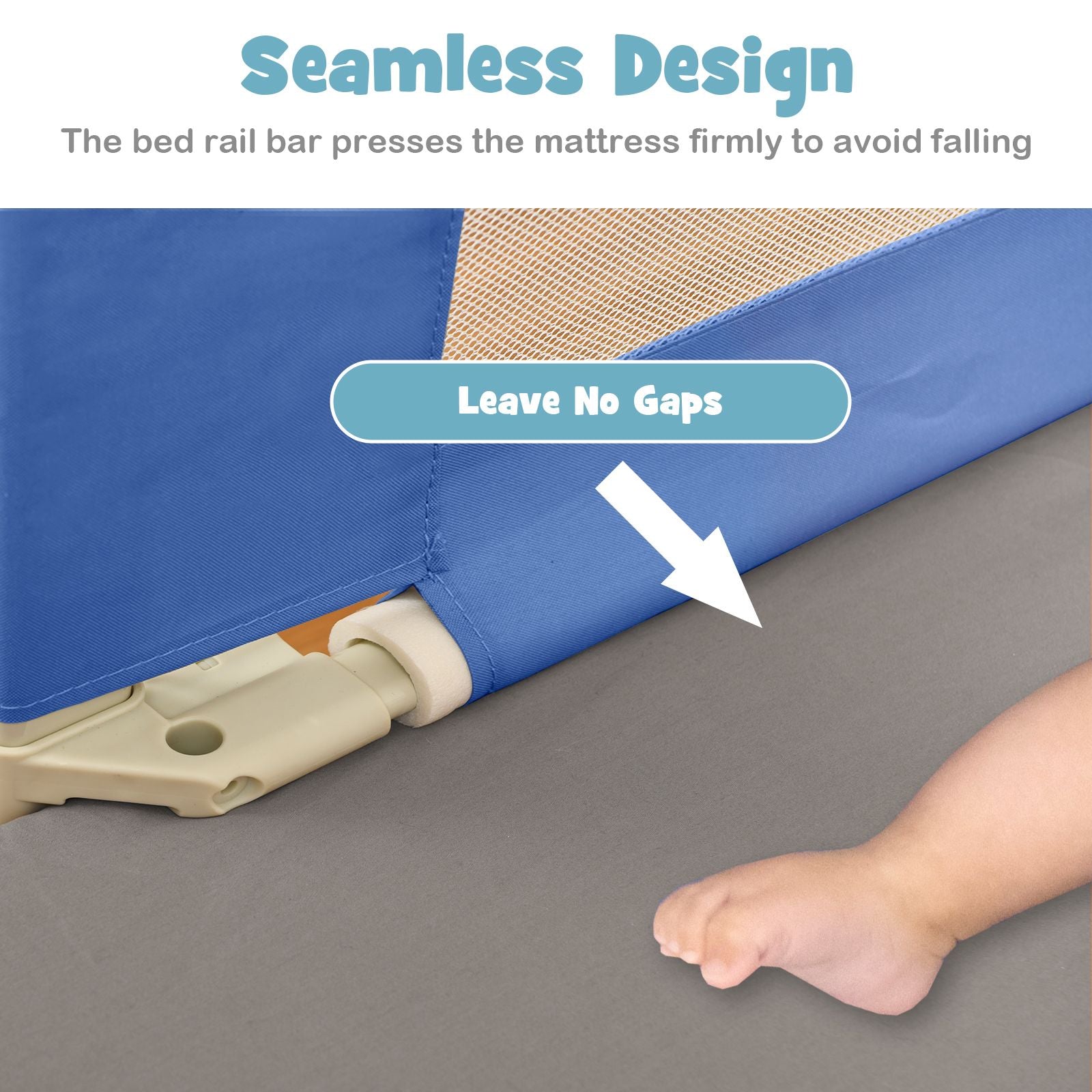 175 Cm Infant Safety Bed Guardrail with Anti-Collision Cotton and Side Pocket