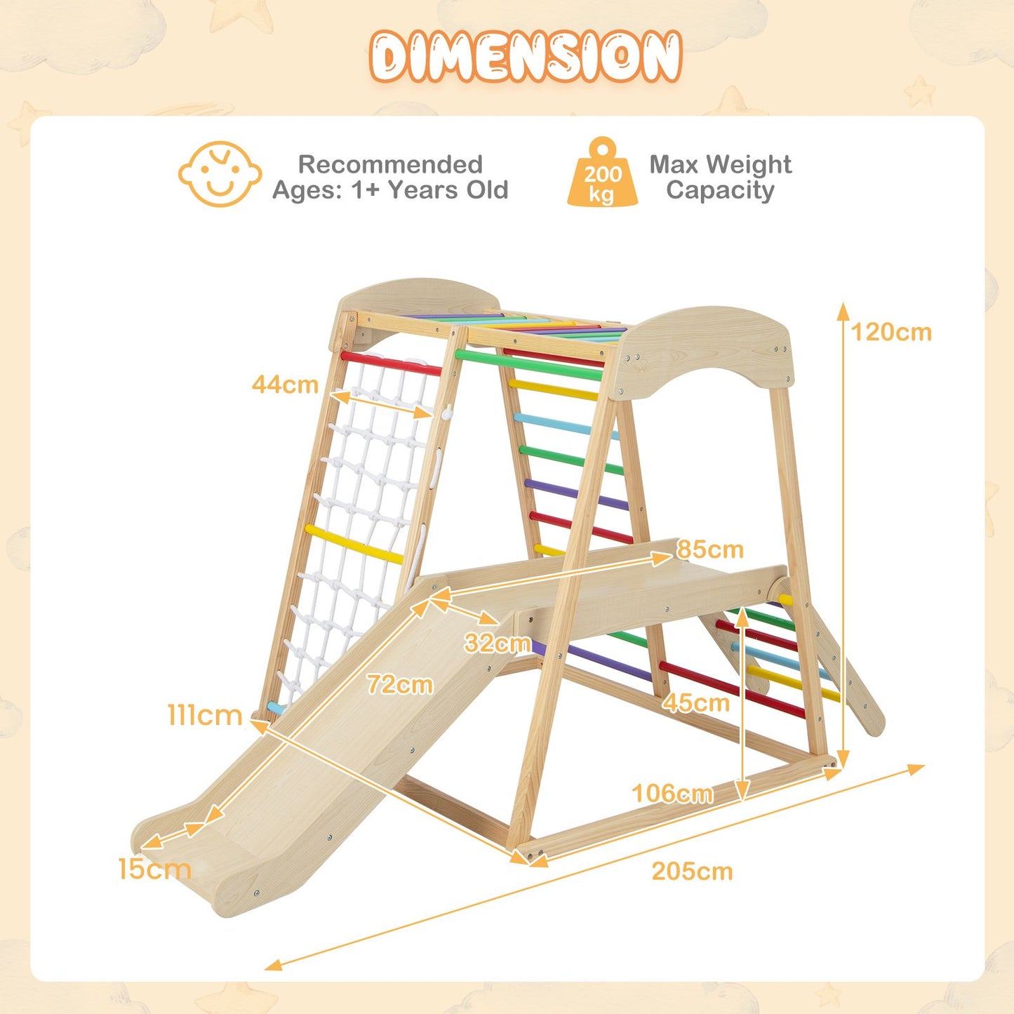 6-In-1 Indoor Jungle Gym Kids Wooden Playground Climber Playset
