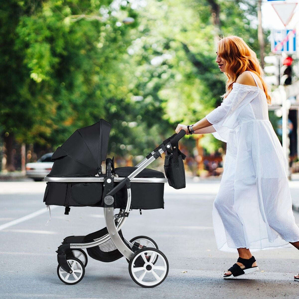 2 in 1 Baby Stroller High Landscape Convertible Bassinet Pram Foldable Pushchair