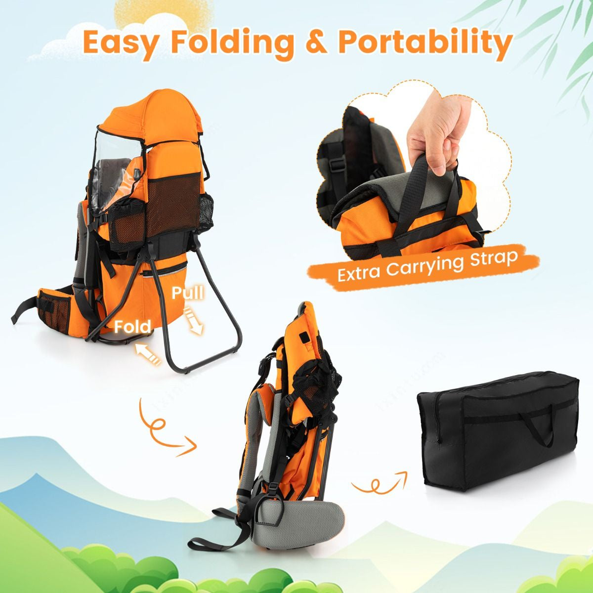 Child Carrier Backpack with Detachable Mouthwipes Removable Canopy and Storage Bag