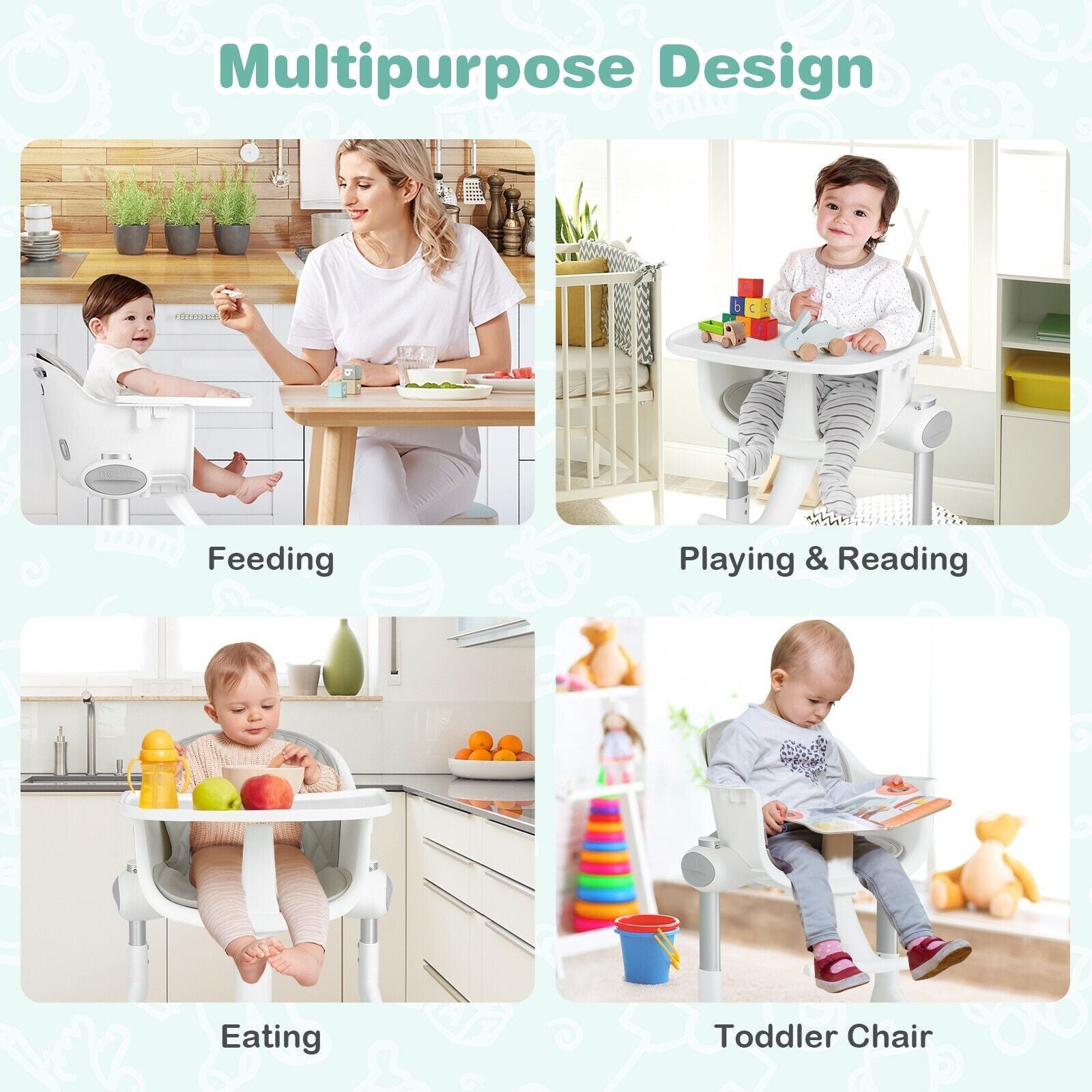Adjustable Baby Highchair with Removable Tray and 5-Point Safety Harness