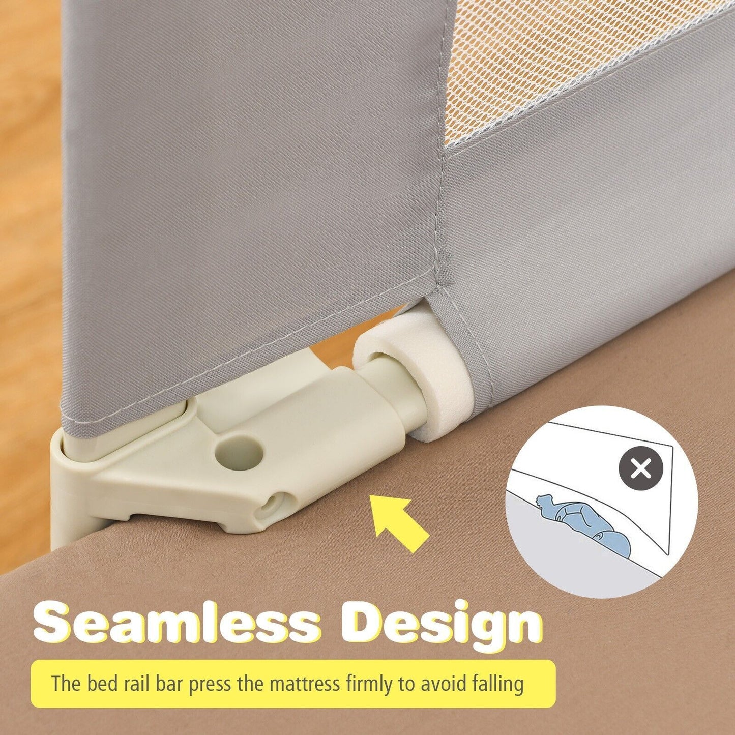 175 Cm Infant Safety Bed Guardrail with Anti-Collision Cotton and Side Pocket