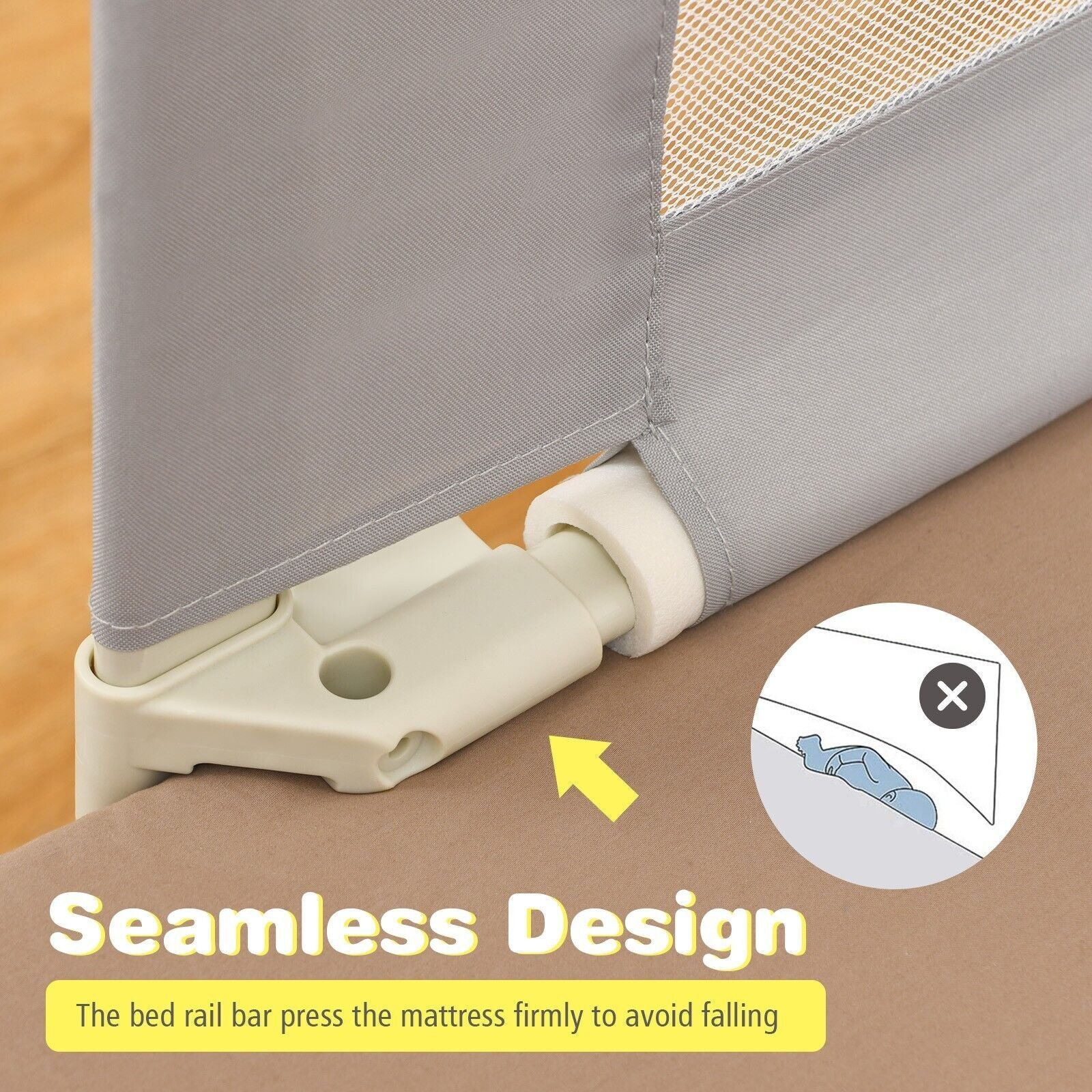 175 Cm Infant Safety Bed Guardrail with Anti-Collision Cotton and Side Pocket