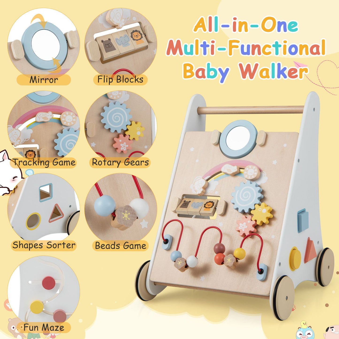 7 in 1 Baby Wooden Baby Walker for 1+ Year Old