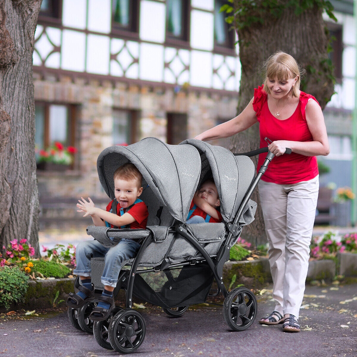 Baby Pram Double Seat Safety Belt Adjustable Backrest Buggy Pushchair Stroller