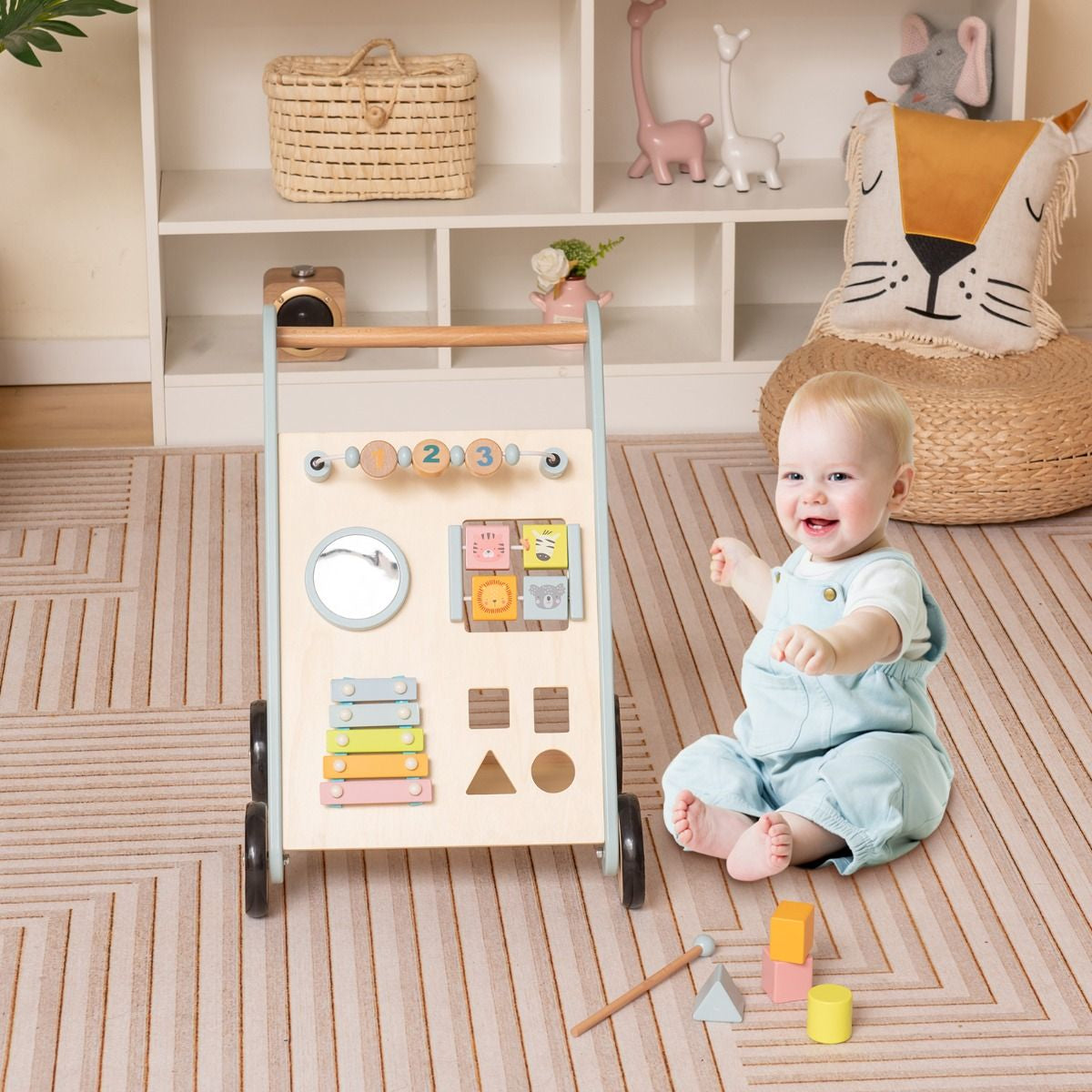 Toddler Push Walker with Xylophone and Flip Blocks