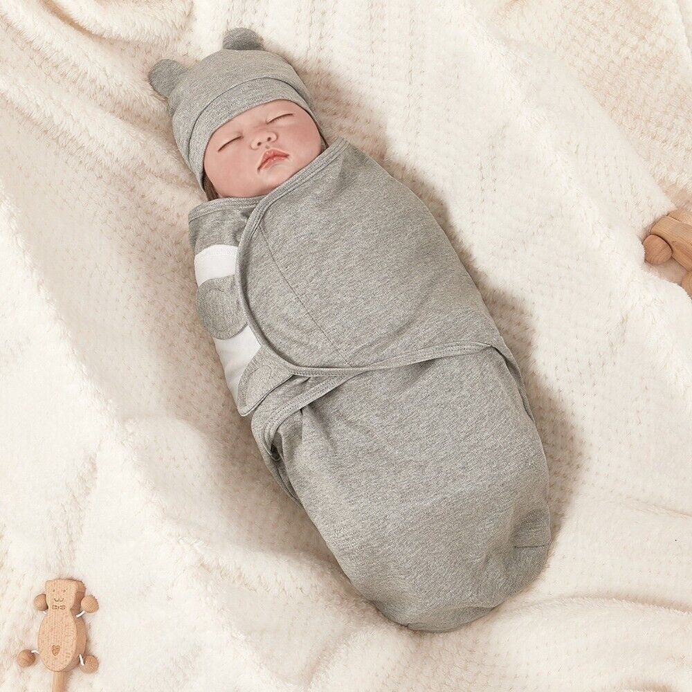 Soft Baby Swaddle Wrap Adjustable Newborn Wrap Baby Hat Set Birth Outfit
