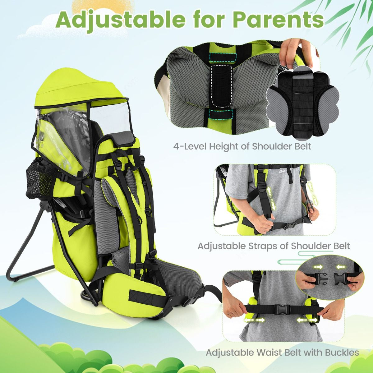 Child Carrier Backpack with Detachable Mouthwipes Removable Canopy and Storage Bag