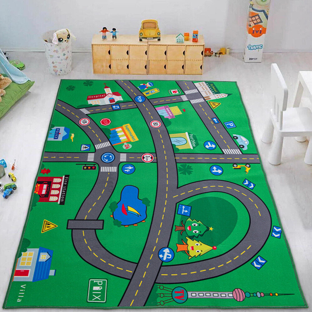 Interactive Kids Children'S Rugs Town Road Map City Rug Play Village Mat 80X120