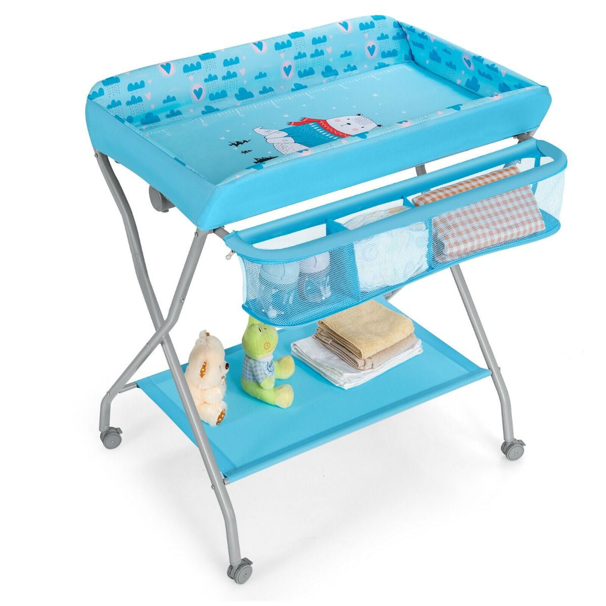 Rolling Baby Changing Table with Large Storage Basket