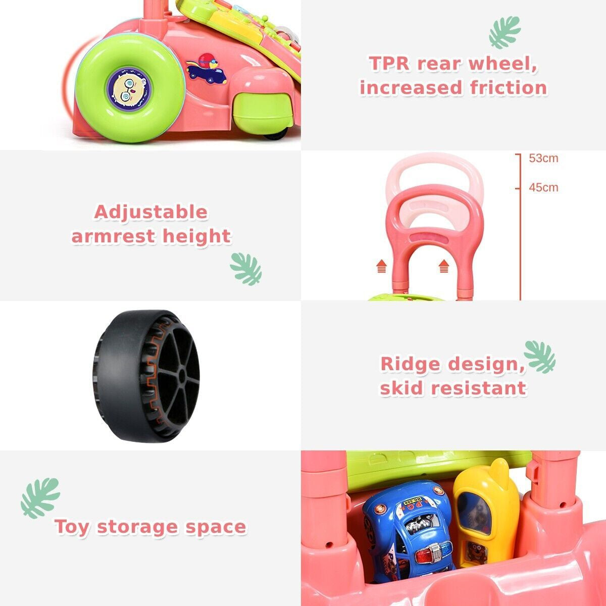 Adjustable Baby Push along Walkers with Lights