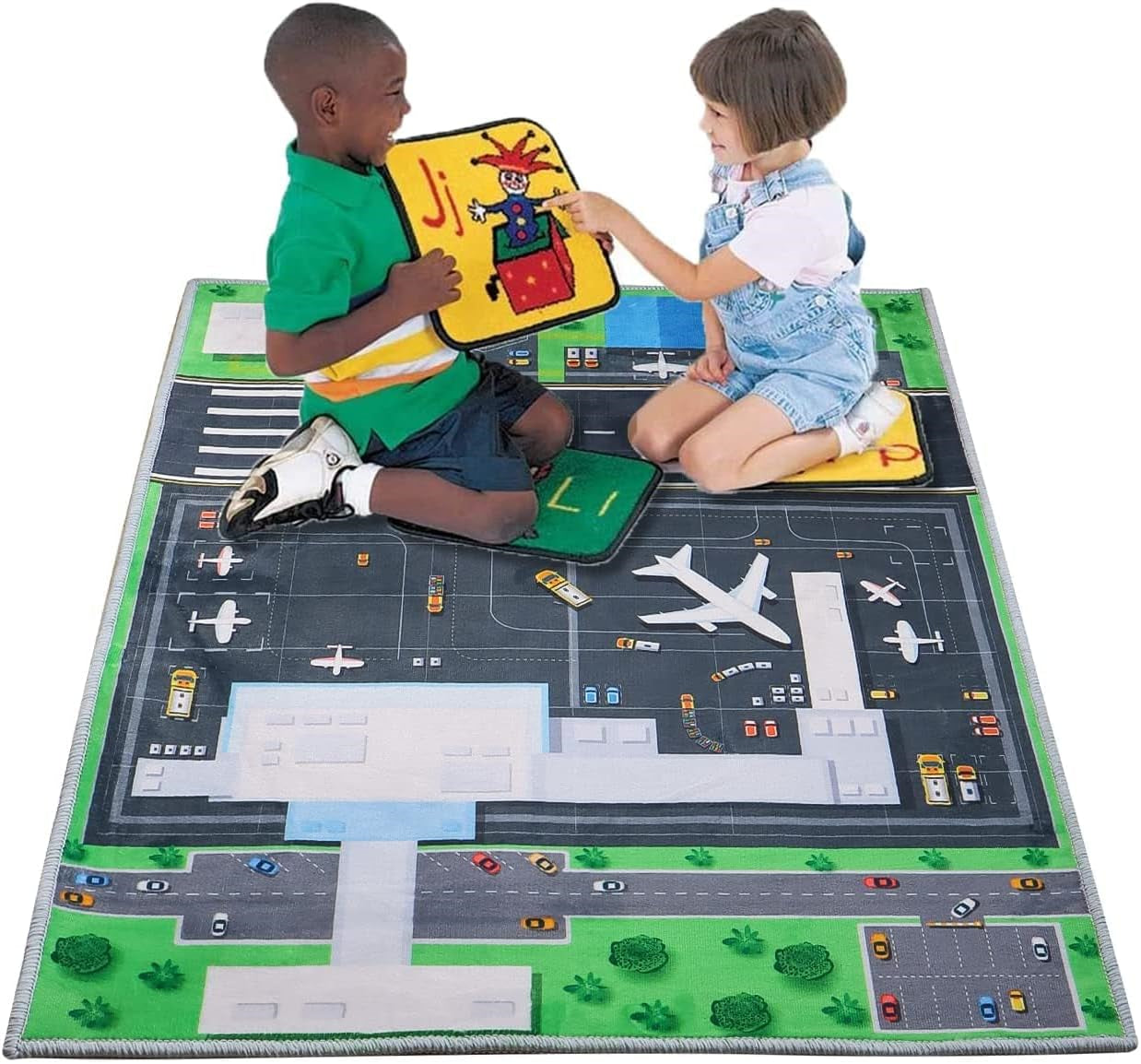 Kids Carpet Play Mat, Airport Runway Plane Kids Rugs for Playroom & Kid Bedroom,